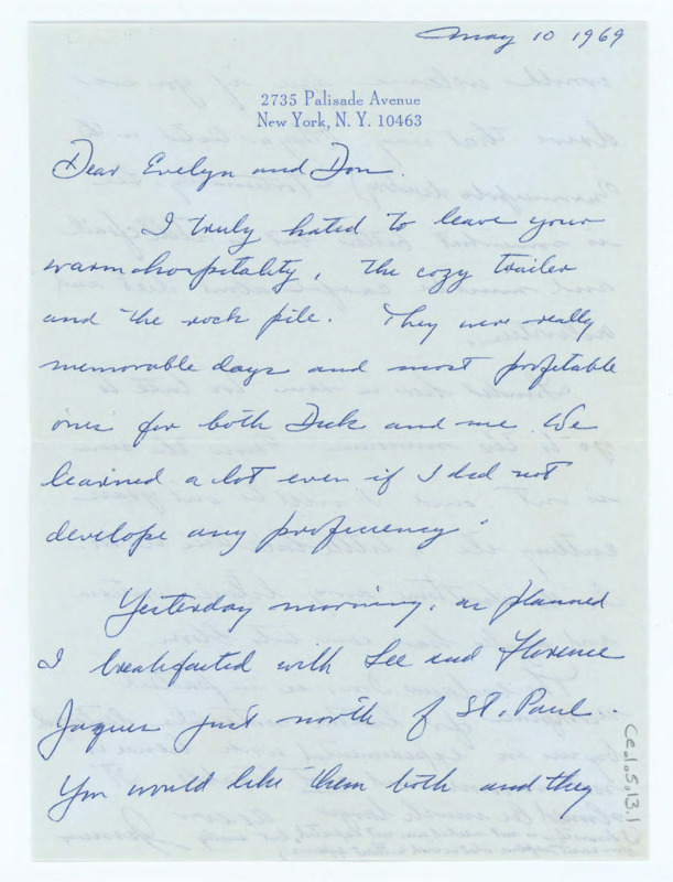 Handwritten letter from Junius Bird where he told Crabtree about some friends of his and thanked him for his hospitality while visiting. There is an envelope attached.