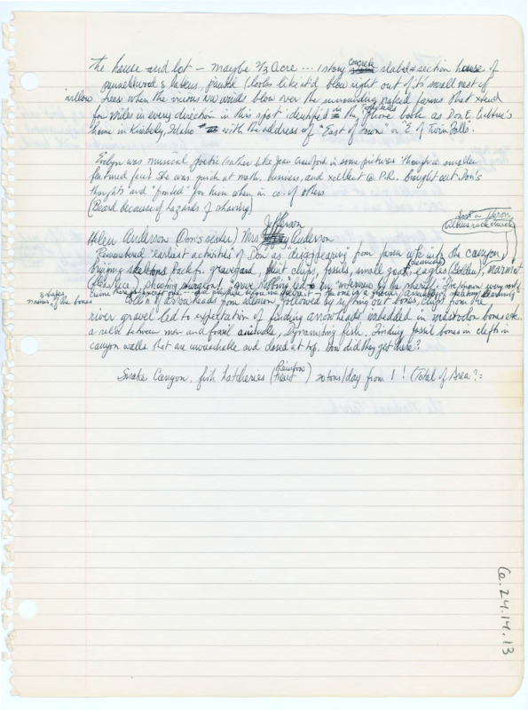 Handwritten notes about Donald Crabtree and his family.