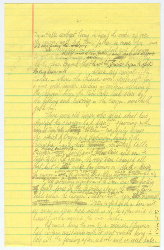 Handwritten notes detailing various aspects of Crabtree's life. It was probably written after his death to prepare obituaries and biographies.