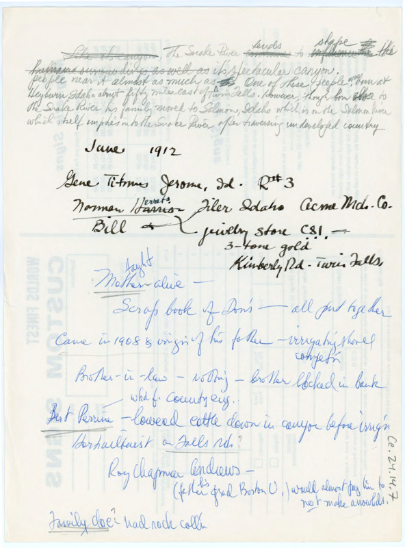 Handwritten notes that appear to be regarding the friends of Donald Crabtree.