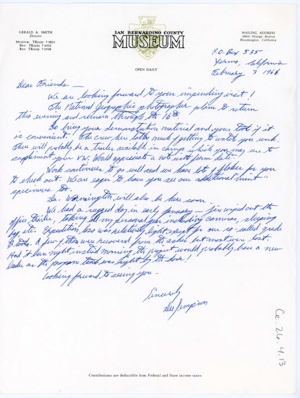 Handwritten letter from Ruth Dee Simpson to Don Crabtree and others; she writes that she is looking forward to their visit and participation in a demonstration for her project.