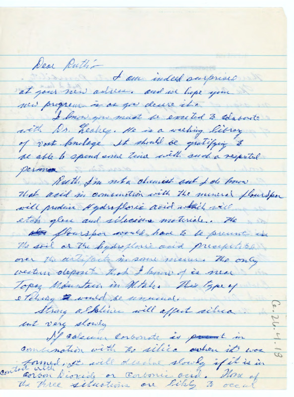 Handwritten letter from Don Crabtree to Ruth Dee Simpson giving advice on her current projects.