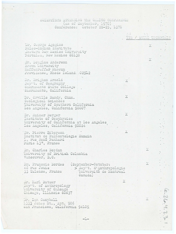 List of scientists attending the Calico Conference; the list is split into confirmed attendees and unconfirmed guests.