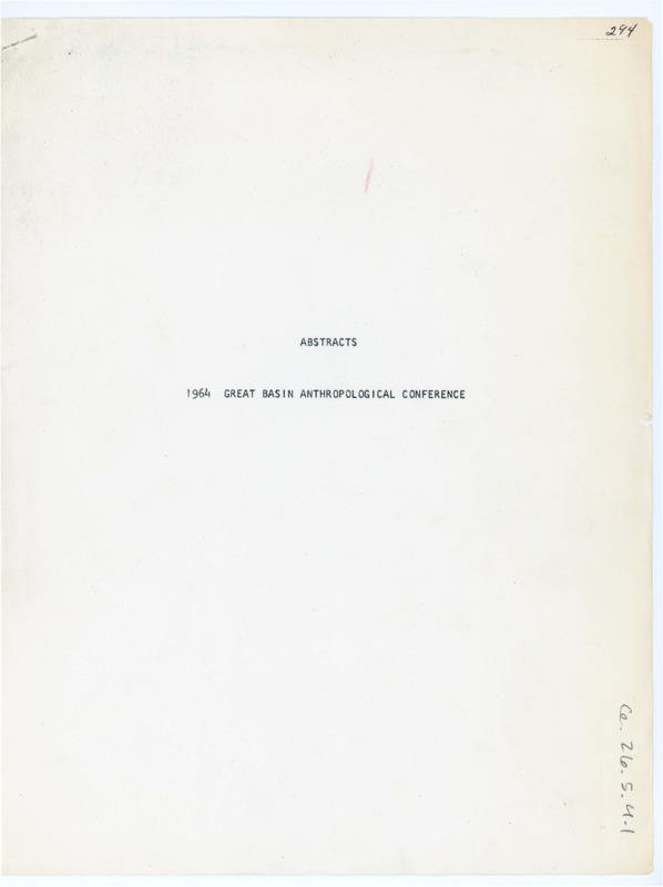 All abstracts from the 1964 Great Basin Anthropological Conference. Each abstract includes other work by the authors of the piece.