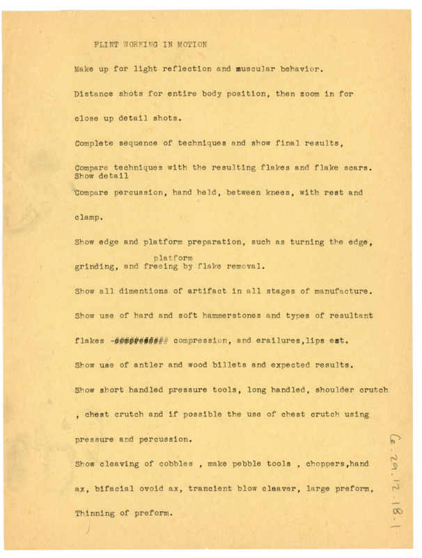 Typewritten outline for Flint Working in Motion film.