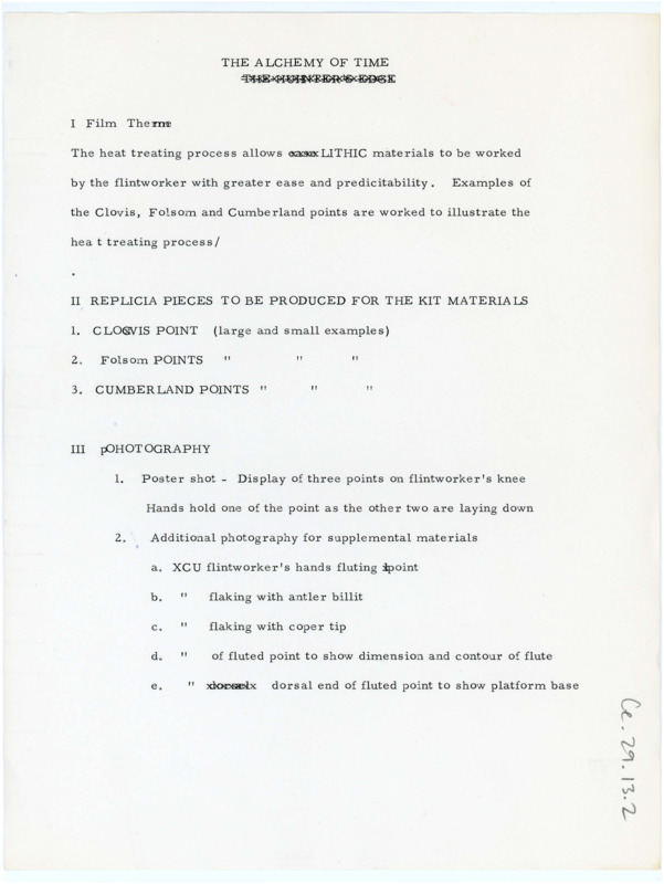 Typewritten draft of the outline for the film The Alchemy of Time.