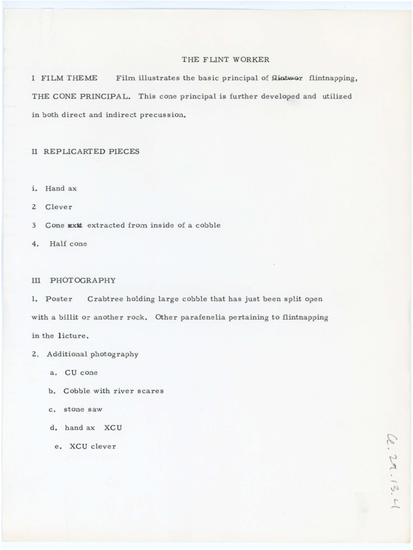 Typewritten draft of the outline for the film The Flintworker