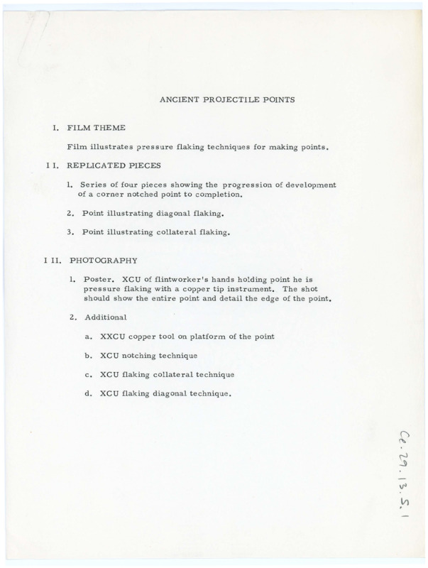 Two copies of the outline for the film Ancient Projectile Points.