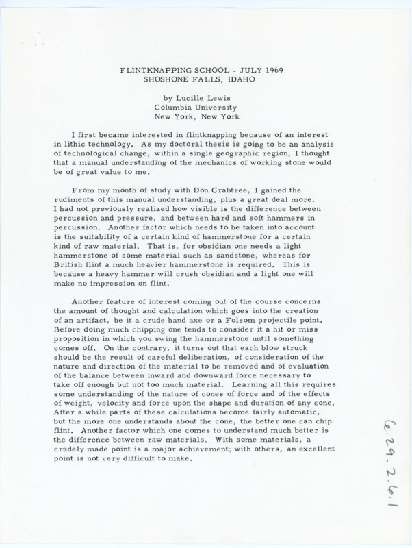 Typewritten paper written by Lucille Lewis detailing how the summer session went.