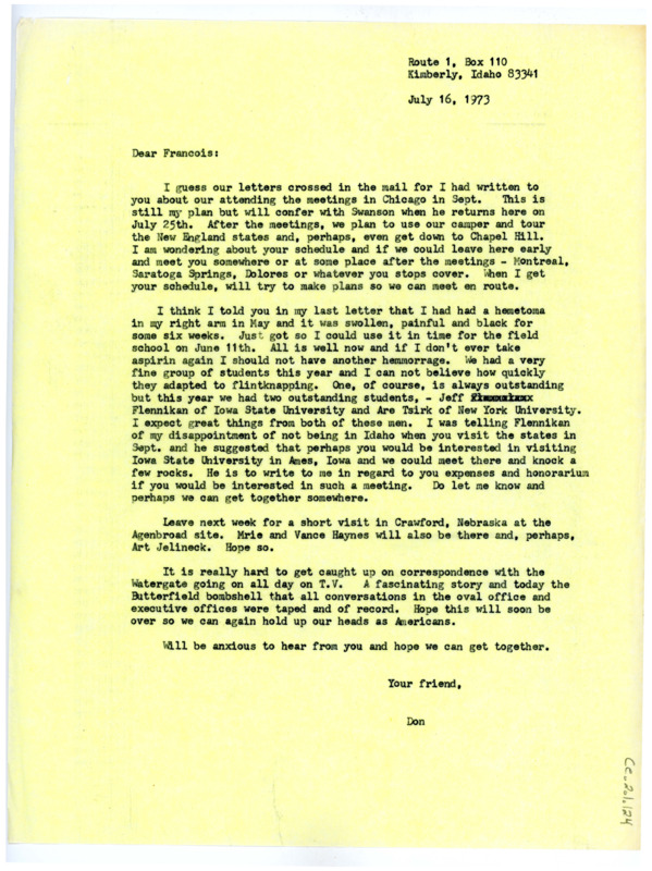 Letter from Don Crabtree to Francois Bordes regarding meeting in Chicago.