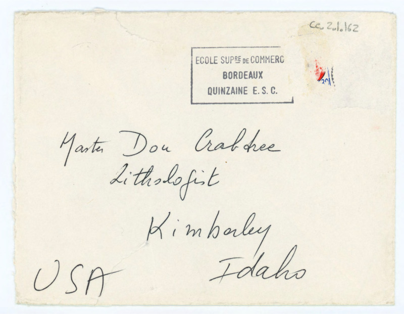 Envelope to Don Crabtree from one of the Bordes.