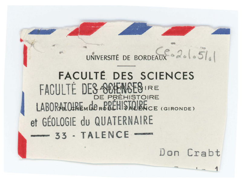 Letter from Francois Bordes to Don Crabtree, including a report/illustrations on the Calico Hills Site and relevant article prints.