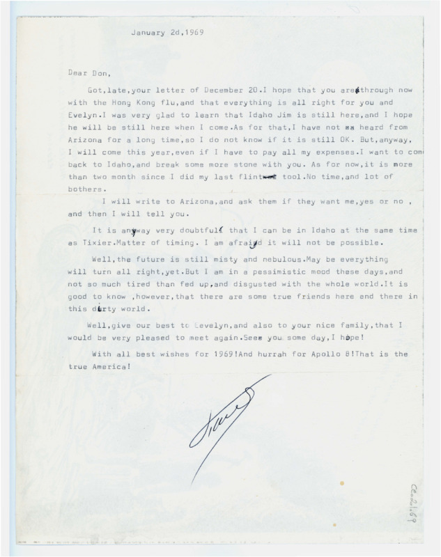 Letter from Francois Bordes to Don Crabtree regarding Crabtree's health and coming to America soon.