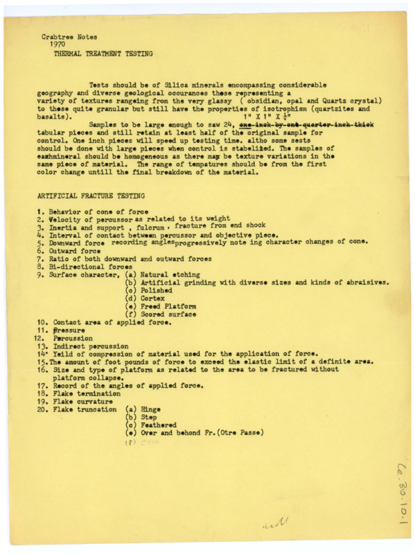 Notes on thermal treatment testing written by Donald Crabtree.