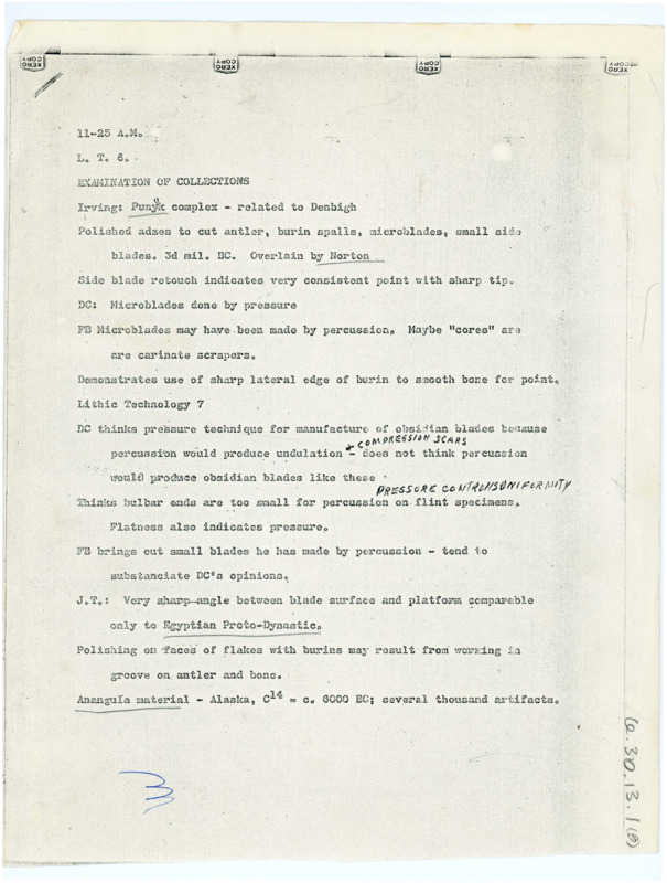 Document detailing the examination of collections, with some handwritten notes.