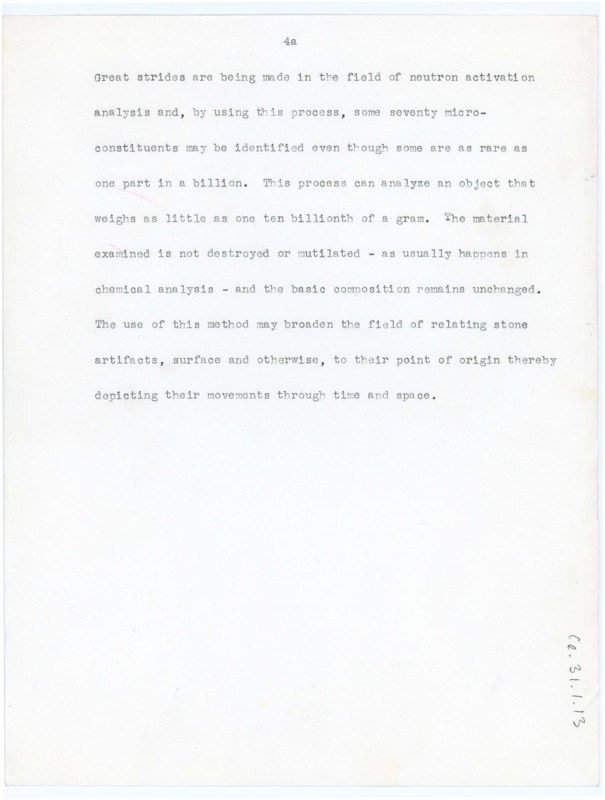 Document discussing neutron activation analysis, a method for identifying the origin of stone artifacts.