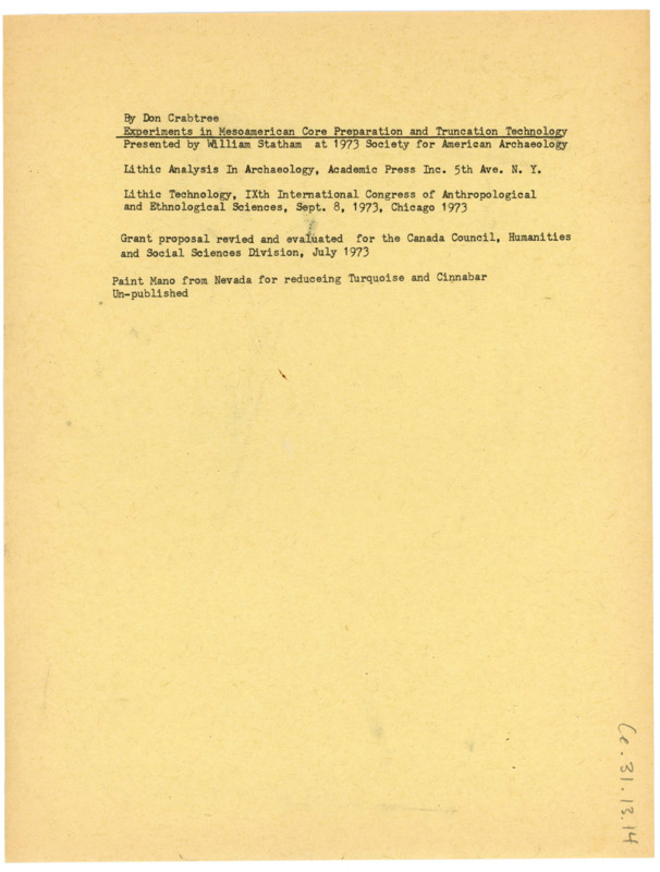 List of presentations and publications. The phrase "By Don Crabtree" appears at the top fo the document.