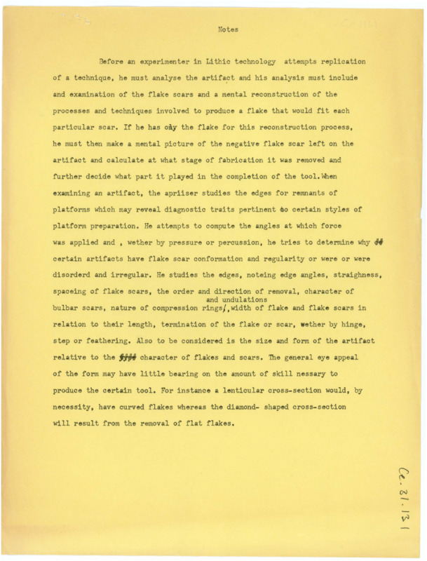 Document offering guidance for replicating flintknapping techniques. Associated with item number ce_b31_f1-item19.