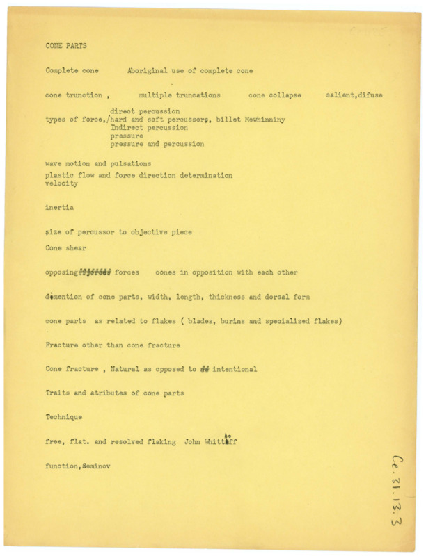 Document outling topics related to cone parts.