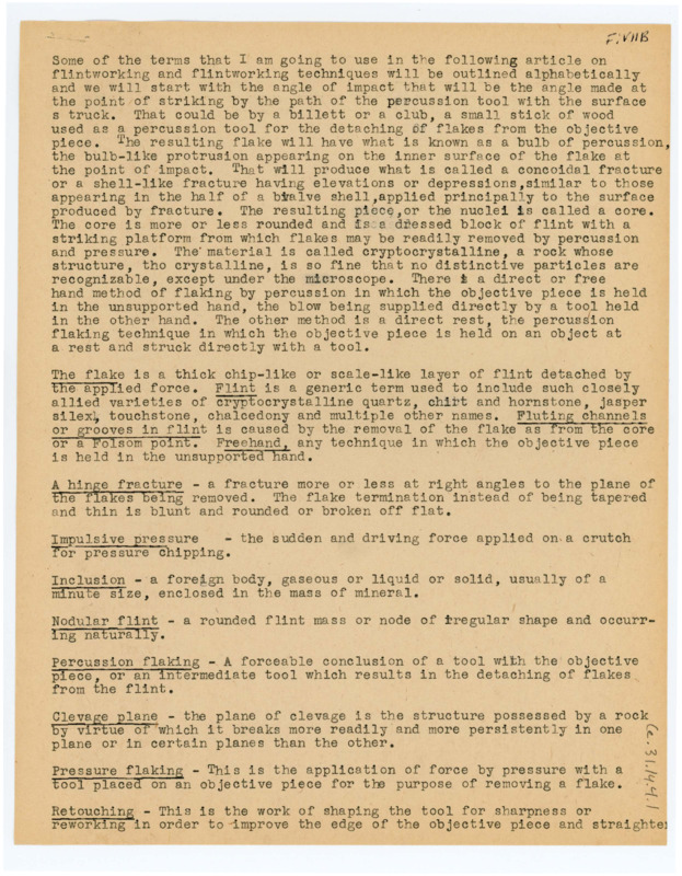An article on flintworking and flintworking techniques. This article includes a brief glossary of terms at the beginning.