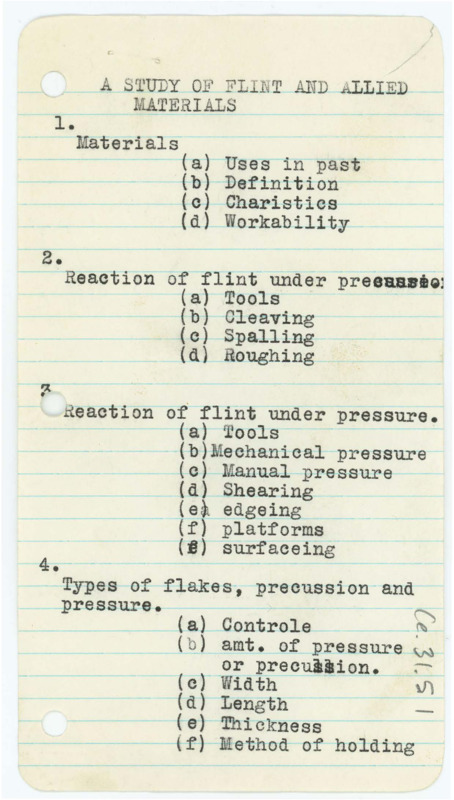 An outline for "A Study of Flint and Allied Materials."