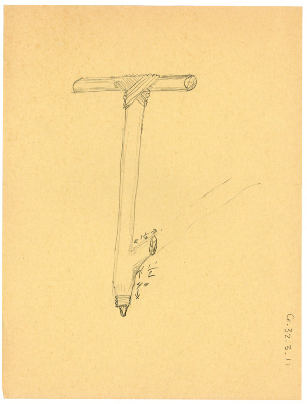 Hand drawn sketch of the chest punch tool used by Crabtree for flintknapping.