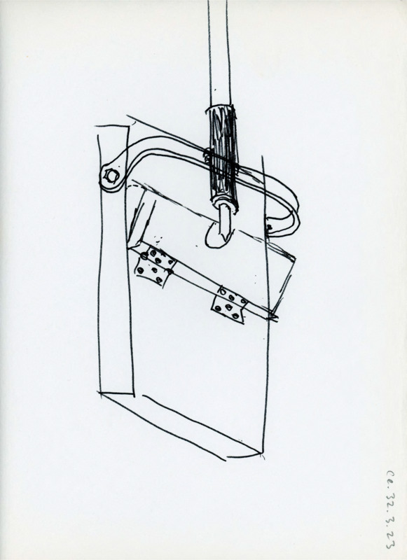 Hand drawn sketch of a clamping device used for flintknapping.