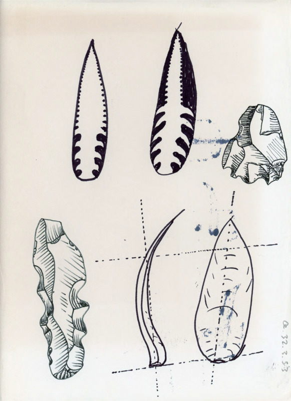 Hand drawn sketches of various artifacts with various levels of detail.