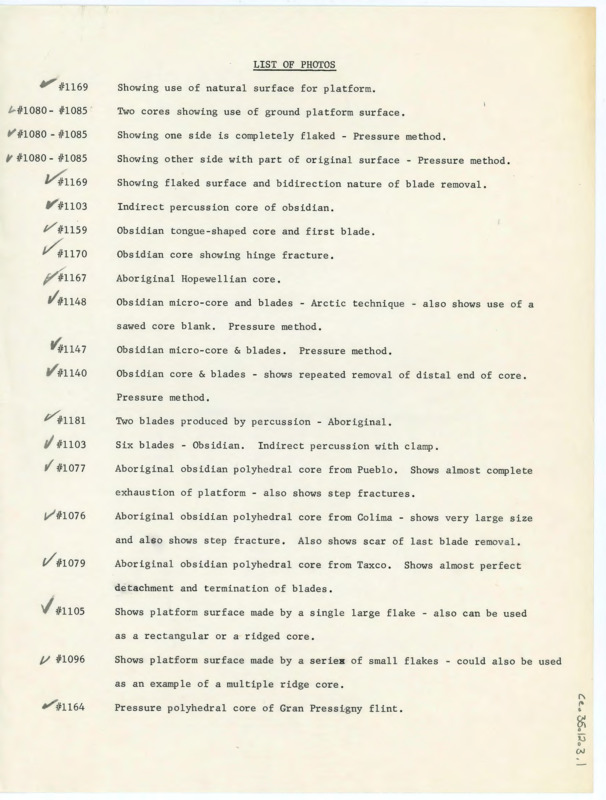 List of photos included in the polyhedral core paper. Includes identification numbers and descriptions.