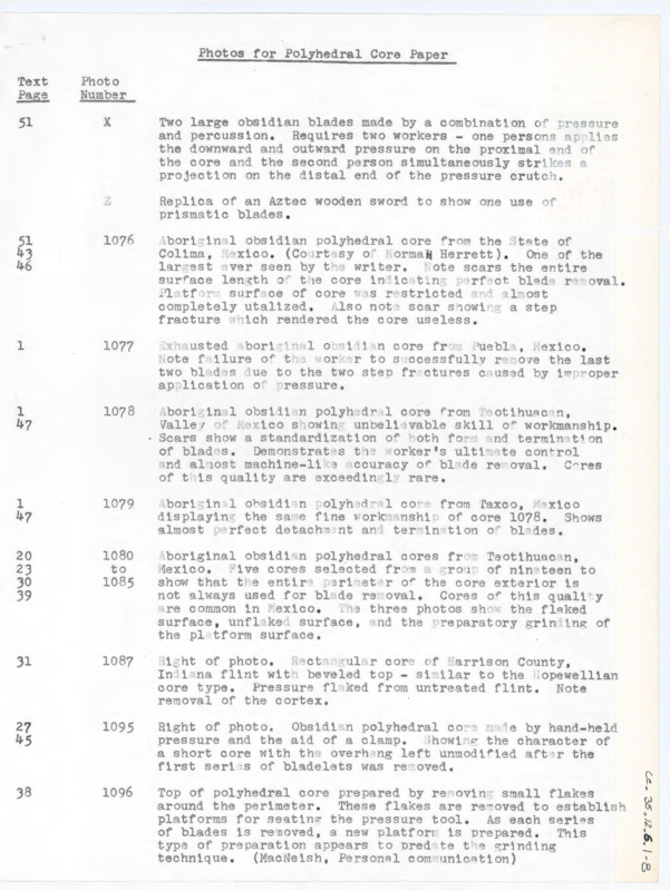 Finalized list of photos included in the polyhedral core paper. Includes descriptions and page numbers. No edits.