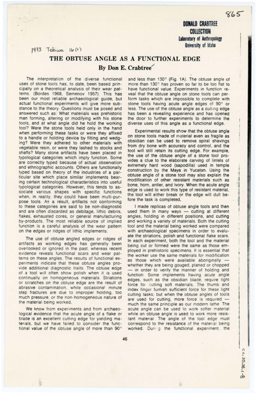 A paper discussing the use of obtuse angles on artifacts. Associated with item numbers: ce_b35_f22-item6 through CE_B35_F22-Item12.