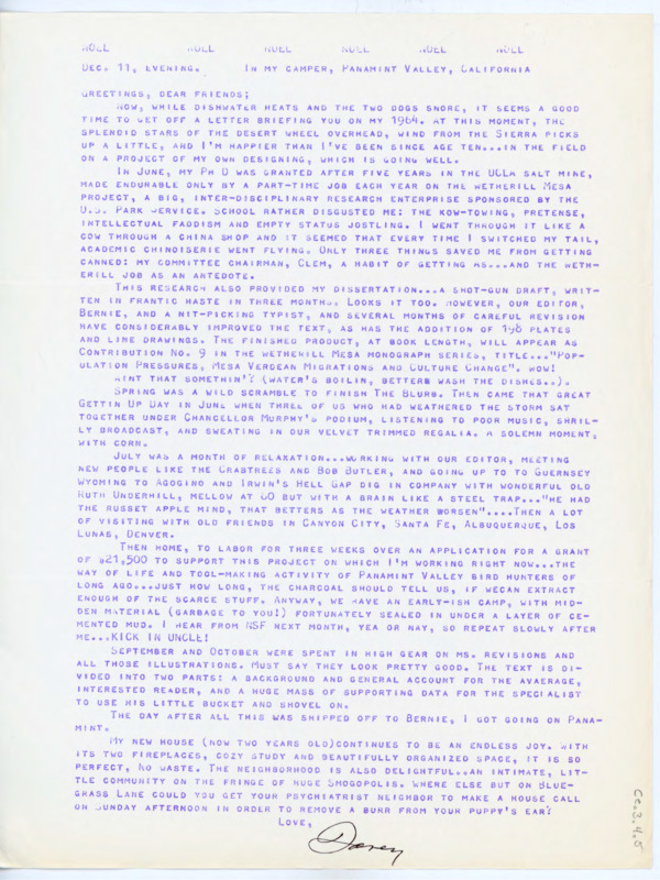 Update letter to friends sharing what is new in Davis's life. She recently received her P.H.D. and discusses her dissertation and other research.