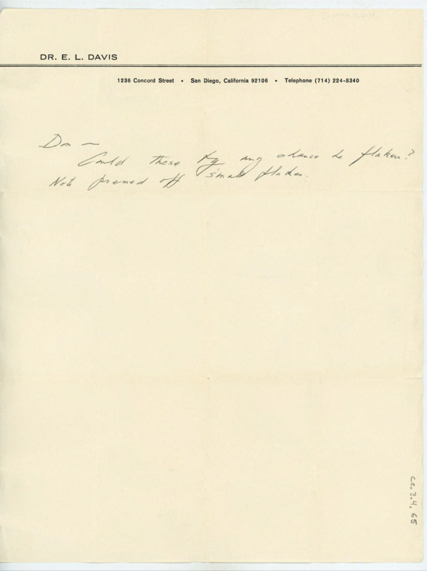 Letter to Donald Crabtree asking if some specimens could be flakes or small blades.