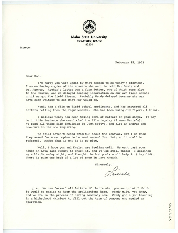 Letter from Lucille Harten to Don Crabtree regarding a delay in correspondence.