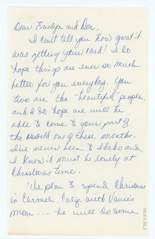 Letter from Taffy Haynes to Evelyn and Don Crabtree thanking them for the card they sent and regarding exciting family achievements.