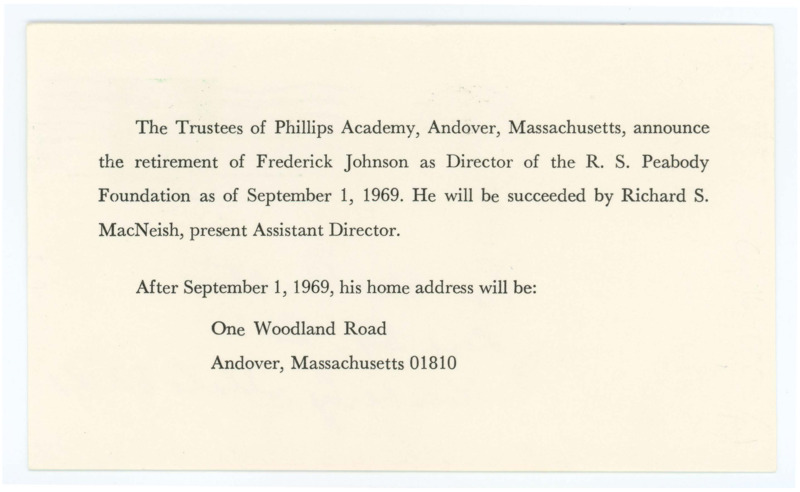 Letter from Frederick Johnson to Don Crabtree regarding his retirement and a new change in address.