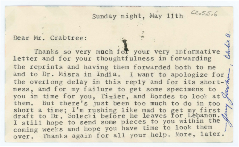 Letter from Jerome Jacobson to Don Crabtree thanking him for his advice and forwarded articles.