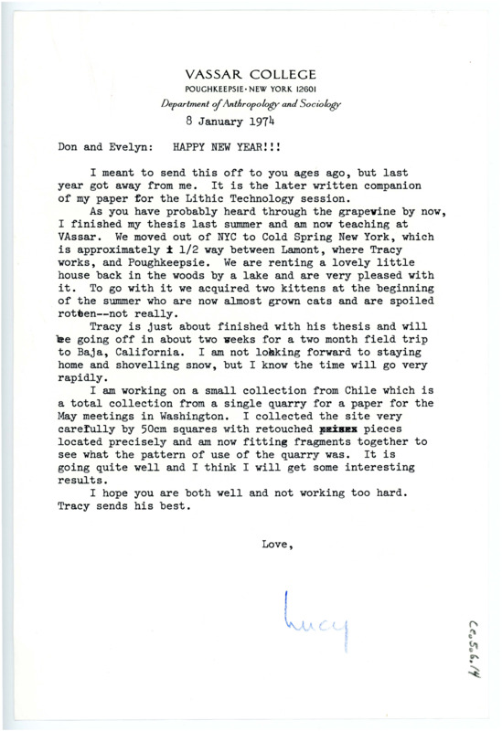 Letter from Lucille "Lucy" G. Lewis to Don and Evelyn Crabtree wishing them a happy New Year and catching them up on recent events.