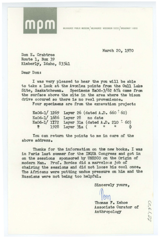 Typewritten letter from Thomas Kehoe to Donald Crabtree detailing the Avonlea points he had enclosed and thanking him for the reading recommendations.