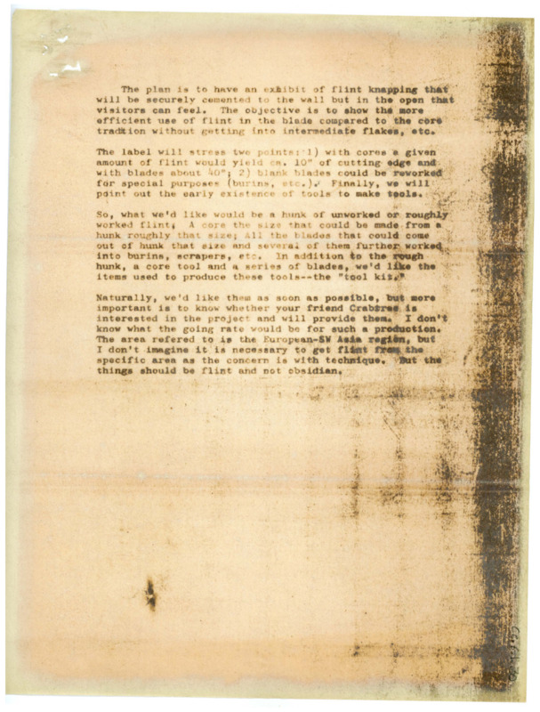 Typewritten letter detailing an exhibit plan that someone needed Crabtree's help with creating.