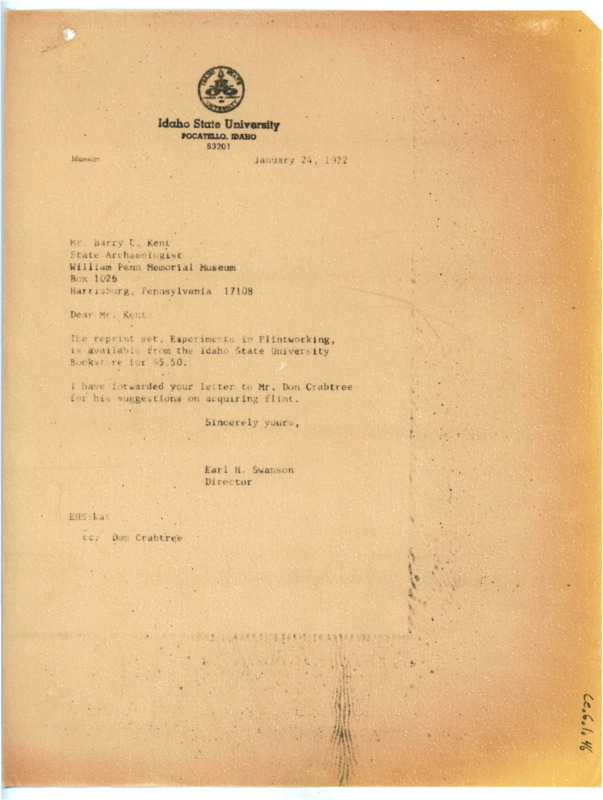 Typewritten letter from Earl Swanson to Barry Kent to inform him of the cost of purchasing the paper he was curious about.