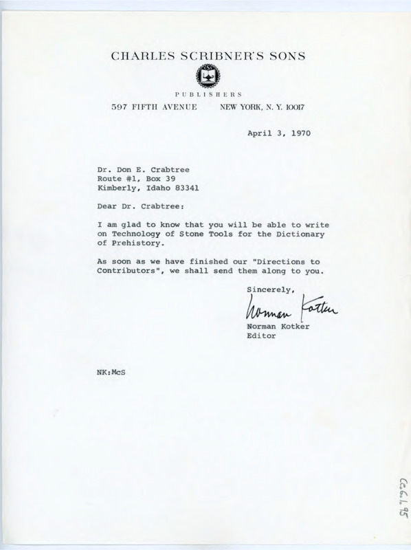 Typewritten letter from Norman Kotker to Donald Crabtree to confirm his acceptance of the commissioned article.