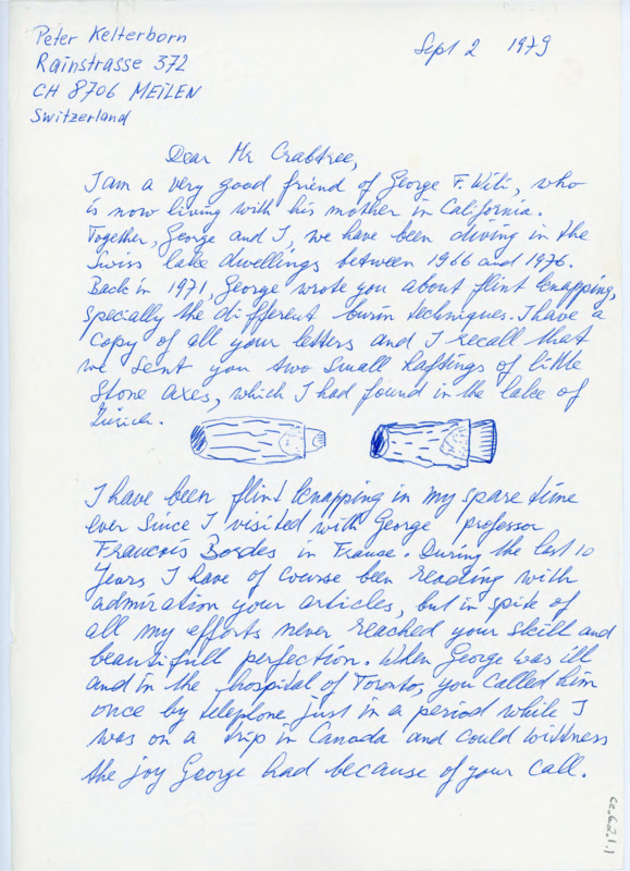 Handwritten letter from Peter Kelterborn to introduce himself to Crabtree and discuss the possibility of him visiting him while he is already on vacation.