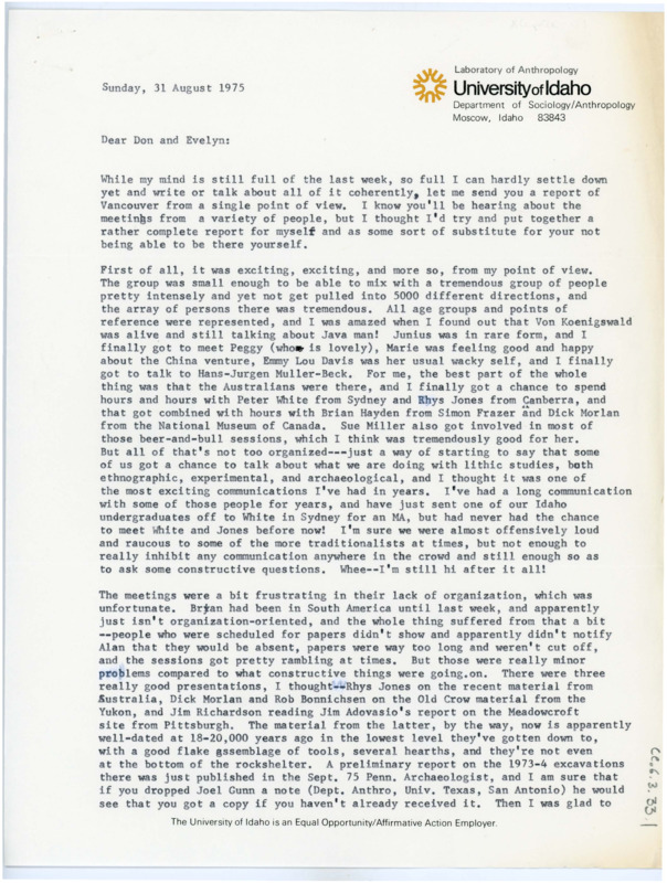 Typewritten letter from Ruthann Knudson wherein she gave a detailed report on the conference in Vancouver that Crabtree had missed.