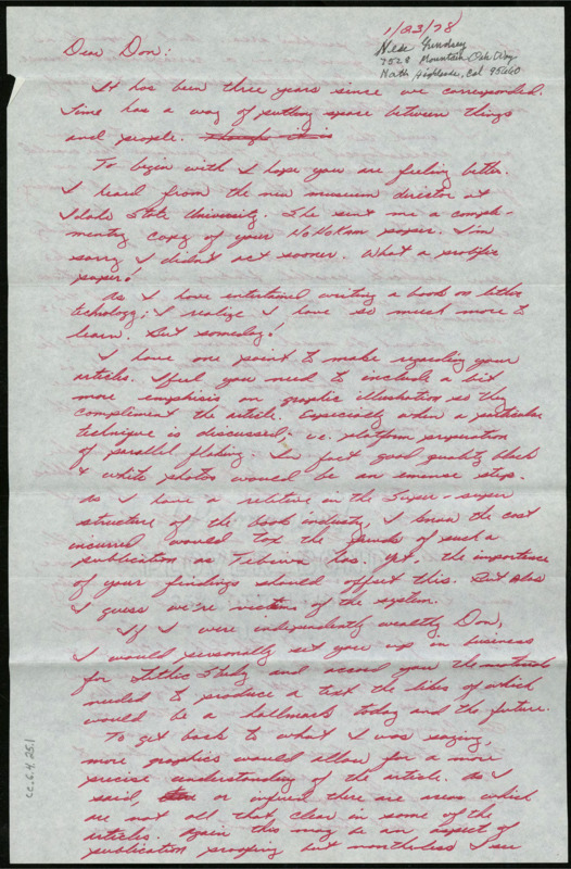 Letter from Douglas Lindsey to Donald "Don" E. Crabtree catching up with each other's lives.