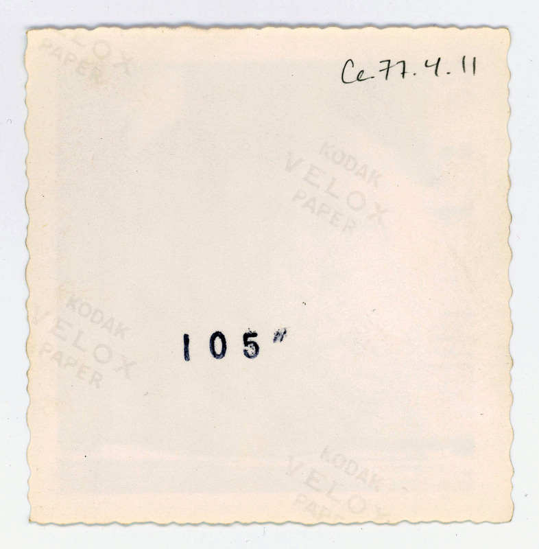 The back of a printed picture labelled "105?".