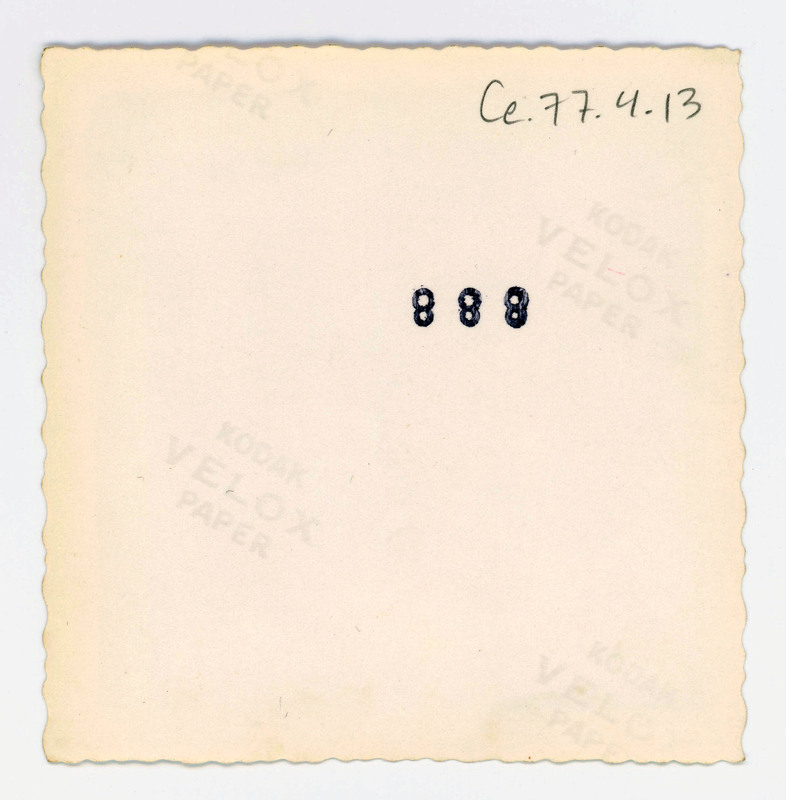 The back of a printed picture labelled "888".