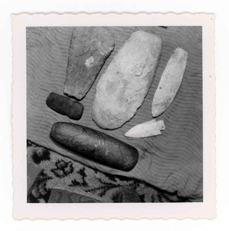 A printed picture of a series of assorted lithic artifacts.