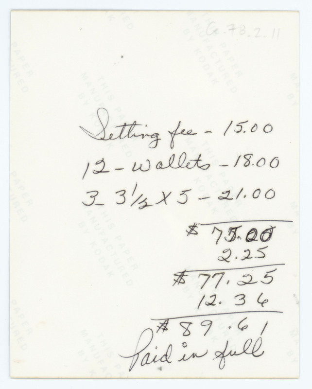 Math written on the back of the photo from Ce.78.1.11.1. The math is adding up the prices for the photos Crabtree likely bought.