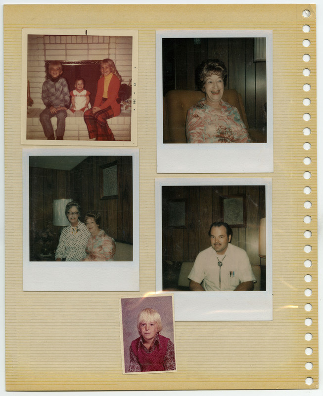 Image of two children sitting by a fireplace. Image of a smiling woman. Image of two smiling women. Image of a smiling man. Image of a child's portrait.